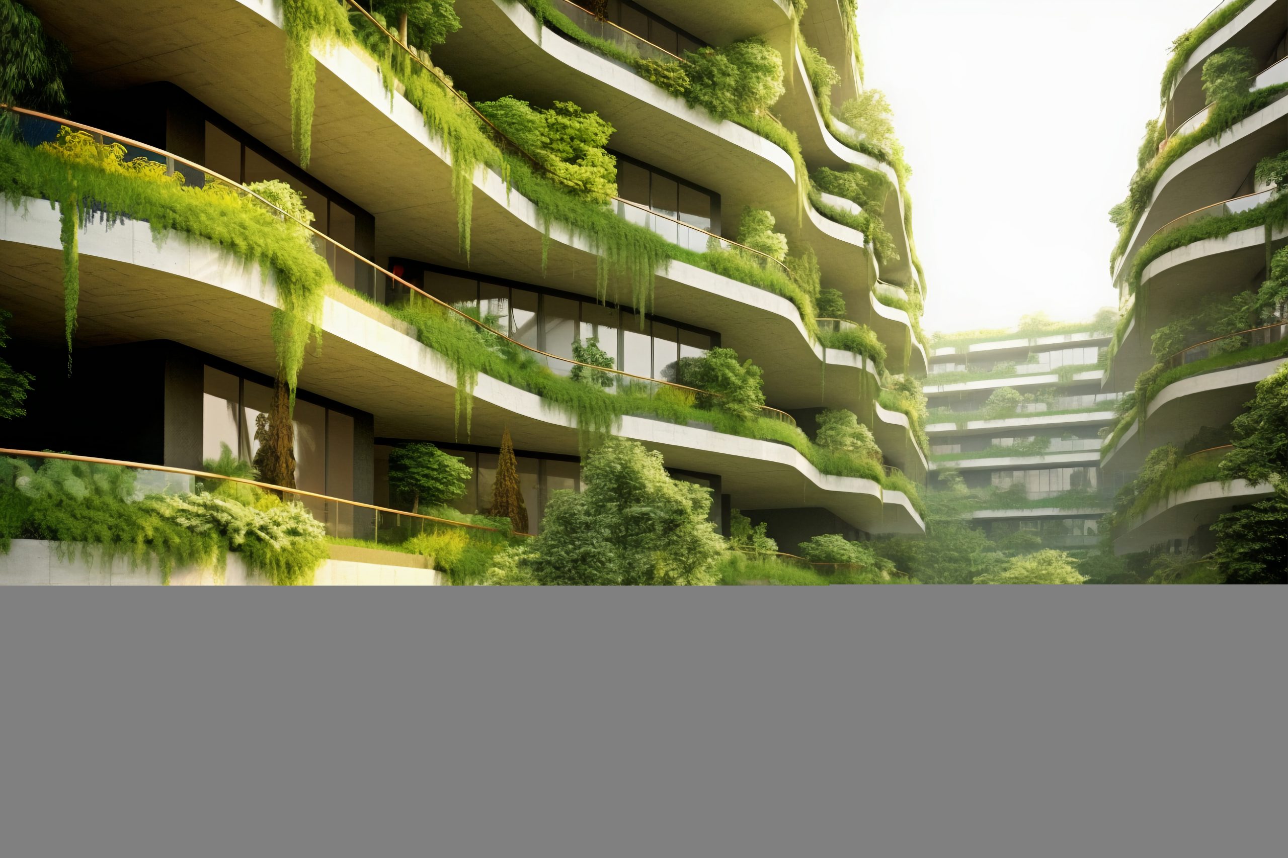 Green building façade with planted balconies